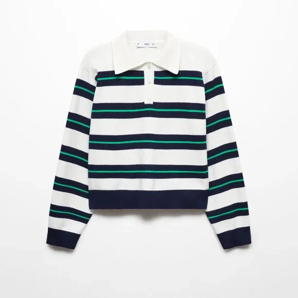 NWT MANGO - Striped polo-neck sweater - Picture 2 of 6